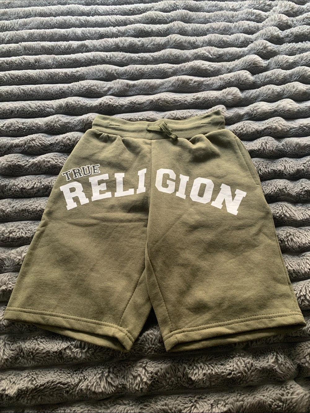 True Religion Olive Green Logo Athletic Shorts